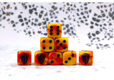Conquest - Hundred Kingdoms: Faction Dice on Red swirl Dice