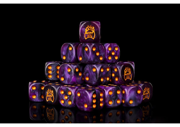 Conquest - Old Dominion Faction Dice on Translucent Purple w/ Gold Pips Dice