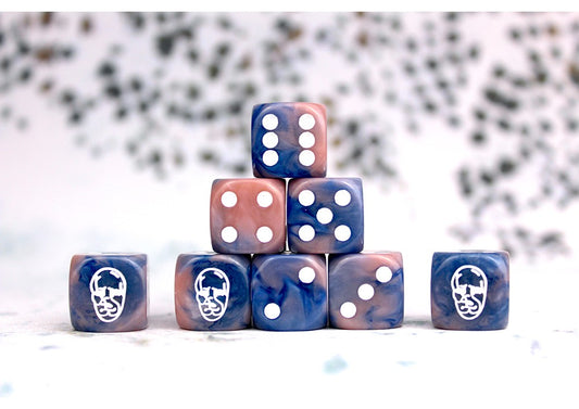 Conquest - Spires: Faction Dice on Dark Blue swirl Dice