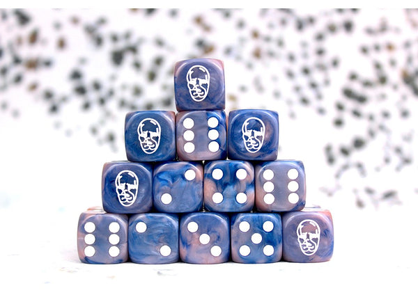 Hundred Kingdom Faction Dice on Red swirl