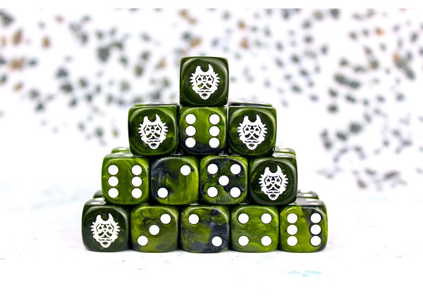 Conquest - W’adrhun: Faction Dice on Green swirl Dice