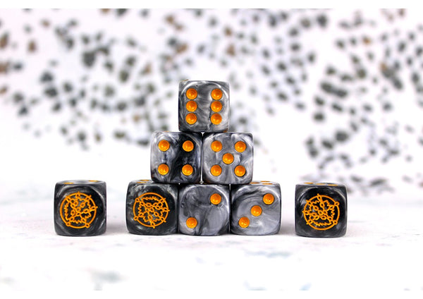 Conquest - Dweghom: Faction Dice on Gray wirl Dice